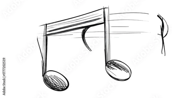 Fototapeta Scribbled music notes floating on five staff lines on black