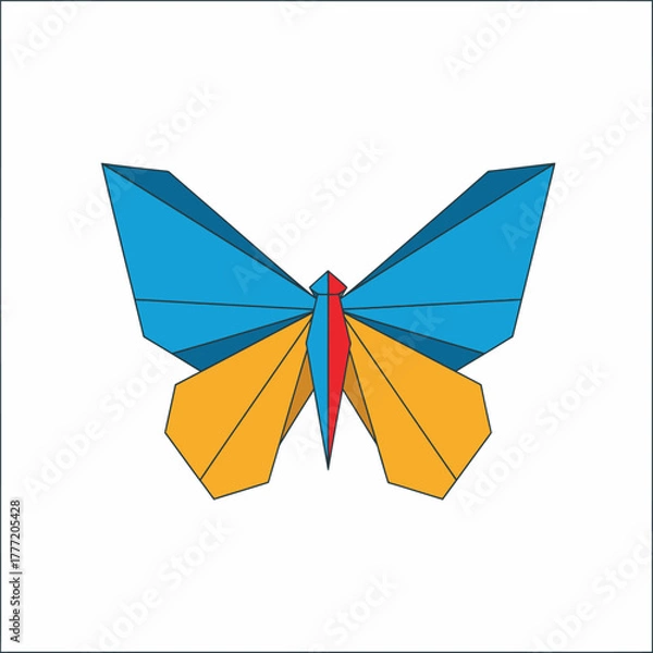 Fototapeta Geometric Butterfly Illustration with Vibrant Colors and Angular Design.