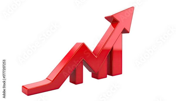 Fototapeta Red upward arrow trending graph on black