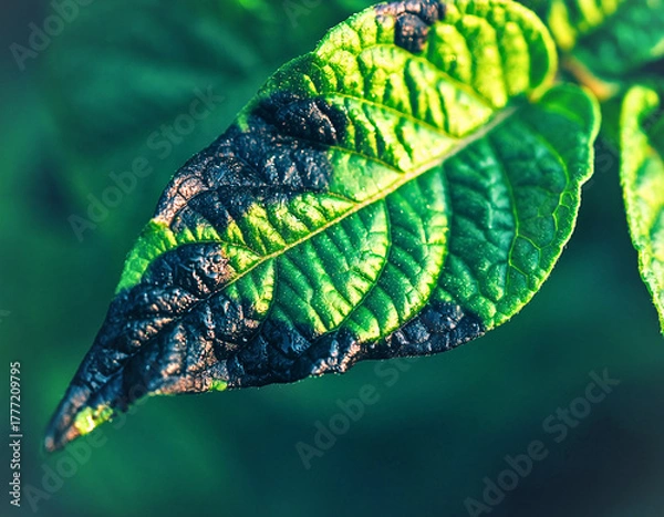 Fototapeta Close-up of Plant Leaf Necrosis and Disease Damage Symptoms