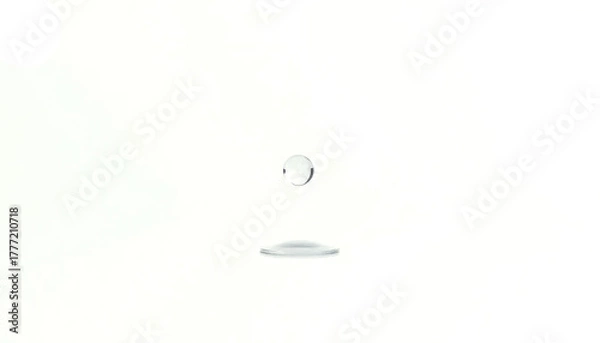 Fototapeta single clear water drop, realistic surface tension, soft reflection, clean lab aesthetic, isolated transparent background.
