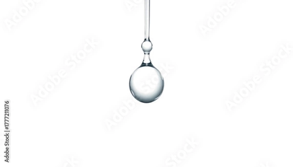 Fototapeta single clear water drop, realistic surface tension, soft reflection, clean lab aesthetic, isolated transparent background.
