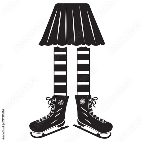 Fototapeta Silhouette of legs skating on ice at an ice rink. Vector logo illustration