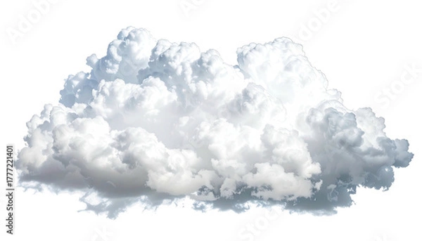 Fototapeta Fluffy white cumulus cloud with shadowed areas against black
