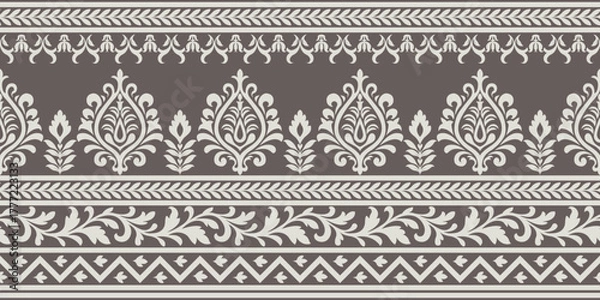 Fototapeta Vintage ethnic pattern with floral and geometric elements in seamless elegant design creating beautiful decorative pattern