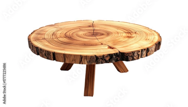 Fototapeta Round wood slice side table with three simple wooden legs