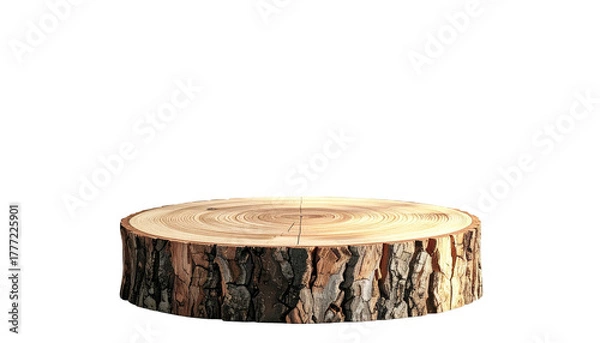 Fototapeta Wood round with bark pedestal, cross-section