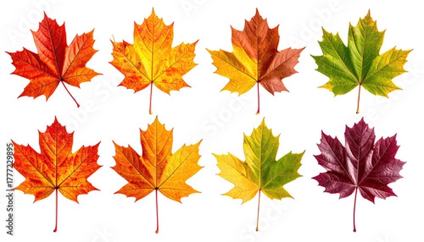 Fototapeta Gradient of maple leaves showing seasonal color change