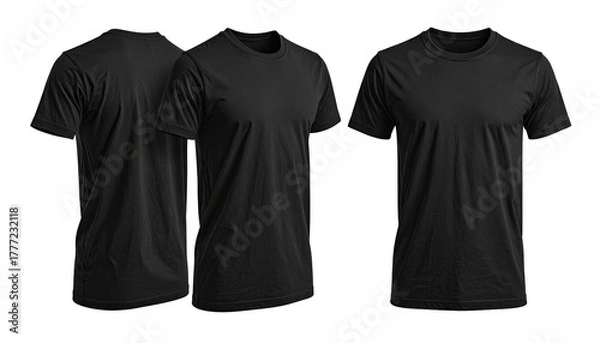 Obraz Three black t-shirts viewed from different angles on black