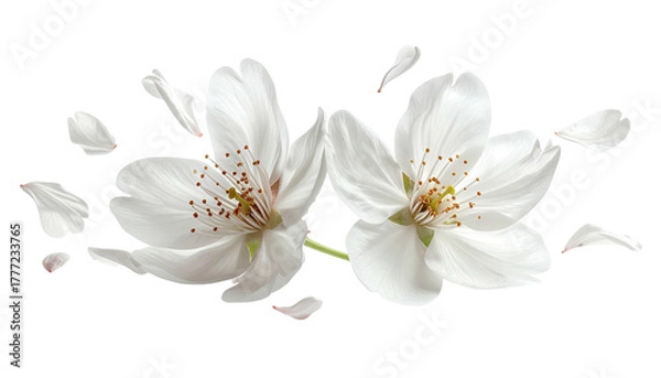 Obraz Two lovely white blossoms, surrounded by scattered petals