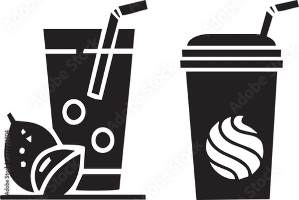 Fototapeta Drink icons with fruit and whipped cream beverage juice