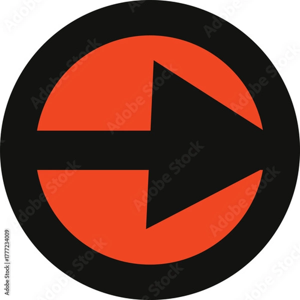 Fototapeta Red Circle With Black Arrow Pointing Right Symbol direction