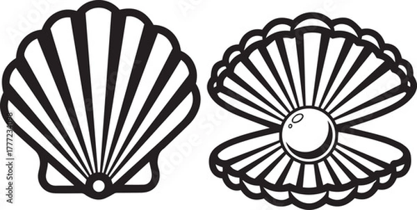 Fototapeta Seashell and Pearl in an Open Shell Icon oyster ocean
