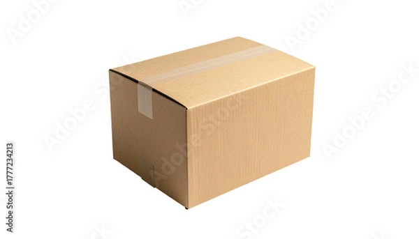 Obraz Sealed cardboard box isolated on black. Close-up shot