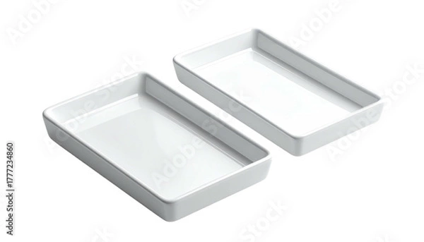 Fototapeta Two empty, rectangular, white trays at an angle