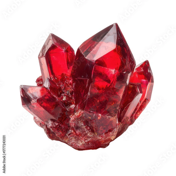 Fototapeta Red crystal formation png gemstone png mineral png points png raw png geology png sparkle png healing png cluster png rock png transparent background image