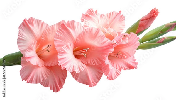 Fototapeta Pink gladiolus flowers cluster in a horizontal close-up