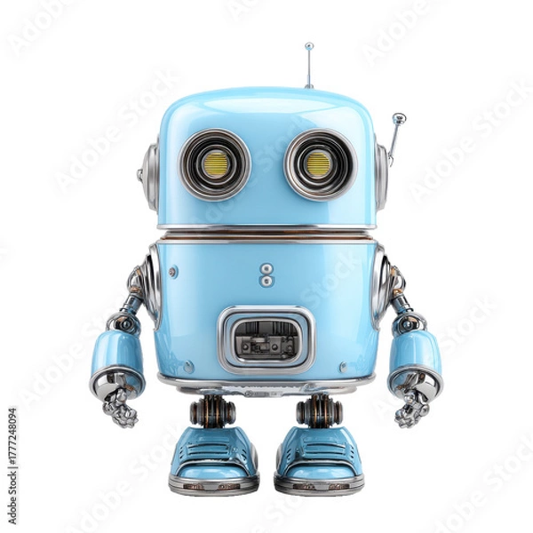 Fototapeta Light blue robot 3D figure png character png tech png cute png cartoon png AI png friendly png toy png futuristic png digital png transparent background image