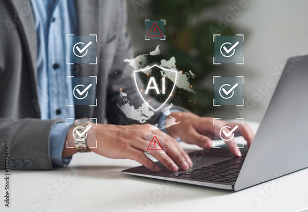 Fototapeta AI ethics concepts, laws governing artificial intelligence, ethical standards and regulations for AI technology, balancing the power of AI with strong ethics is therefore essential. Spline