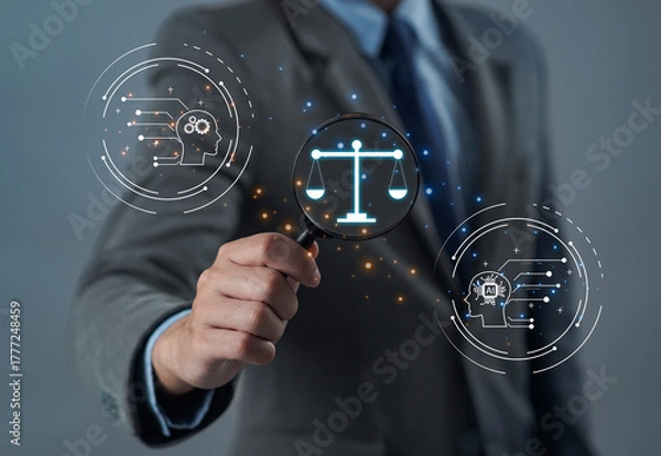 Fototapeta AI ethics concepts, laws governing artificial intelligence, ethical standards and regulations for AI technology, balancing the power of AI with strong ethics is therefore essential. Spline