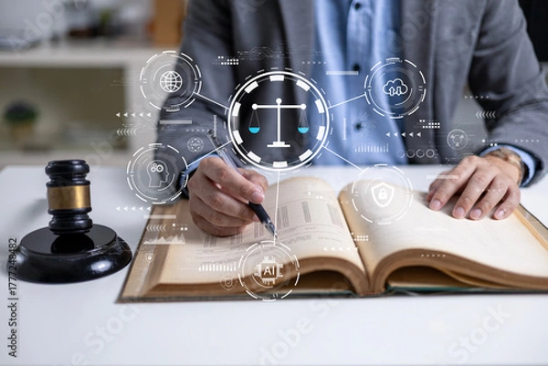 Fototapeta AI ethics concepts, laws governing artificial intelligence, ethical standards and regulations for AI technology, balancing the power of AI with strong ethics is therefore essential. Spline