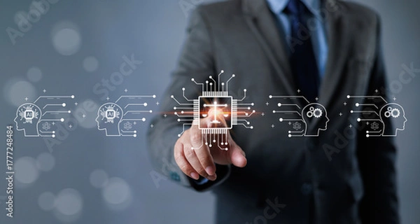 Fototapeta AI ethics concepts, laws governing artificial intelligence, ethical standards and regulations for AI technology, balancing the power of AI with strong ethics is therefore essential. Spline