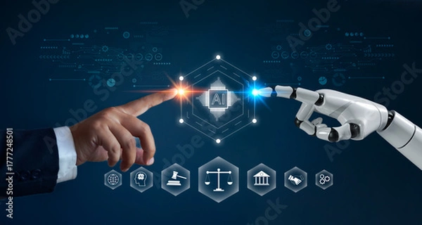 Fototapeta AI ethics concepts, laws governing artificial intelligence, ethical standards and regulations for AI technology, balancing the power of AI with strong ethics is therefore essential. Spline