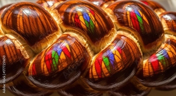 Fototapeta Close-up of colorful braided bread on a table