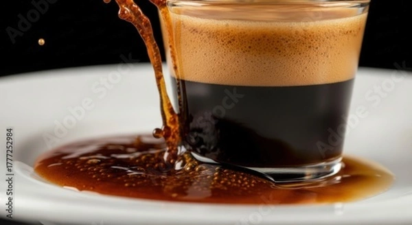Fototapeta Close-up of espresso pouring into a glass on a