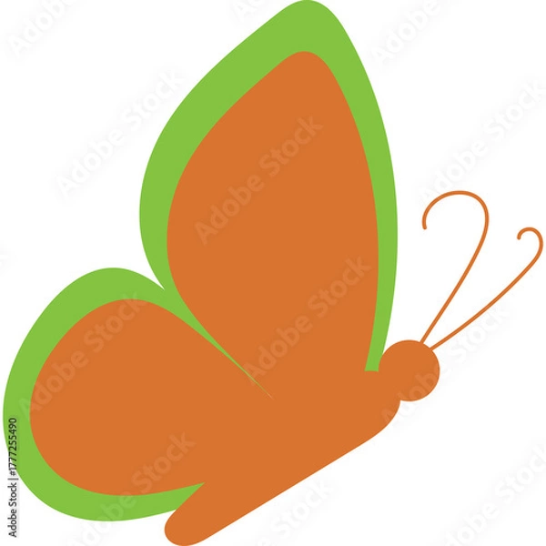 Obraz Orange and green butterfly illustration with transparent background and simple design suitable for graphic elements