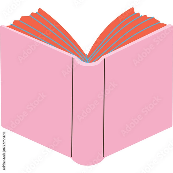 Obraz Open Pink Book with Coral Pages and Blue Edges on Transparent Background Representing Knowledge and Learning