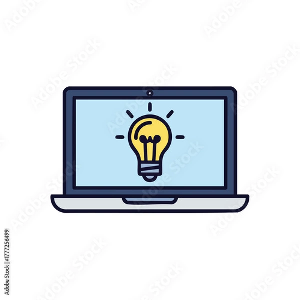 Obraz Laptop with light bulb idea on screen.