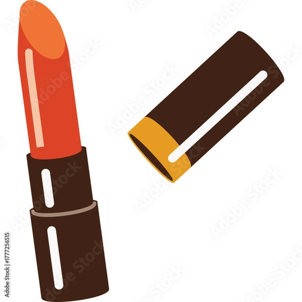 Obraz Open Red Lipstick With Dark Brown Tube and Gold Accent on Transparent Background Beauty Makeup and Cosmetics Object