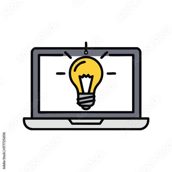 Obraz Lightbulb On Laptop Screen Representing Idea.
