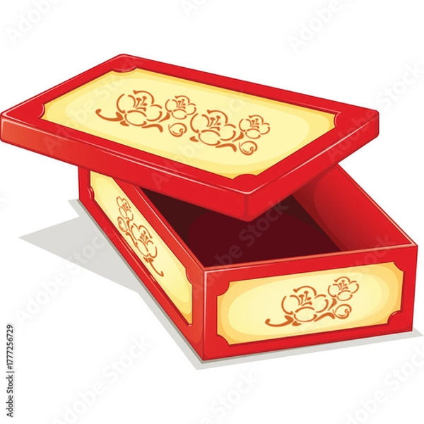 Obraz Open Red Box With Yellow Inserts Featuring Floral Designs On Transparent Background