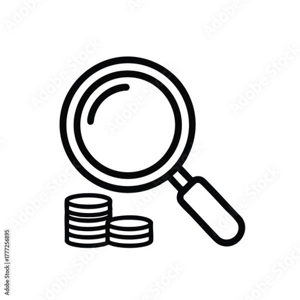 Obraz Magnifying glass hovering over coins.