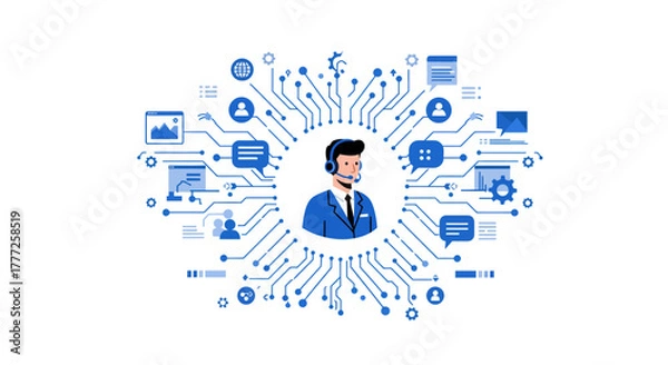 Obraz Customer Service Representative with Digital Communication Network.