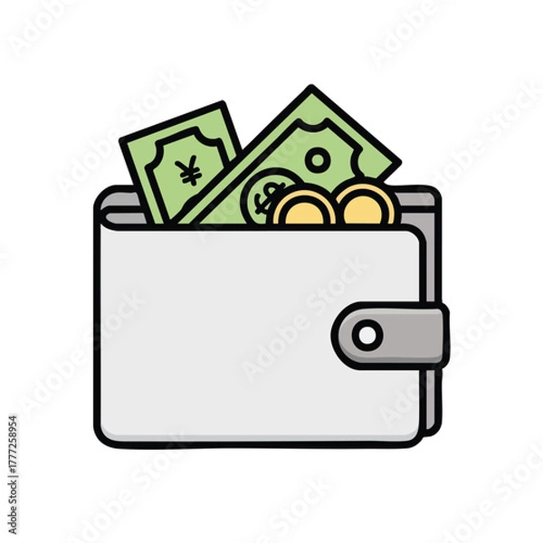 Obraz Wallet with Cash and Coins Illustration.