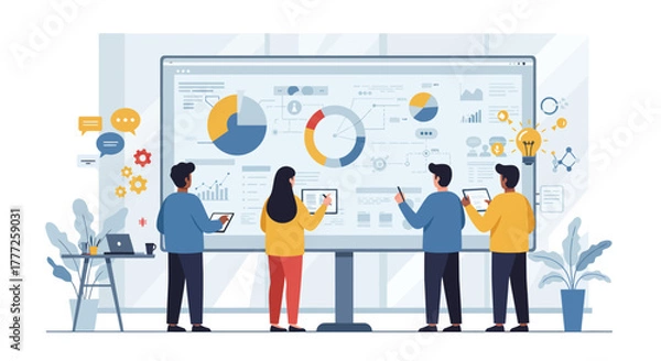 Obraz Team Analyzing Data on a Large Presentation Screen.
