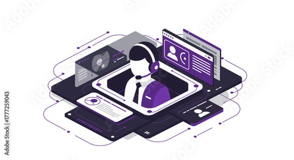 Fototapeta Isometric Illustration of Customer Service Representative.