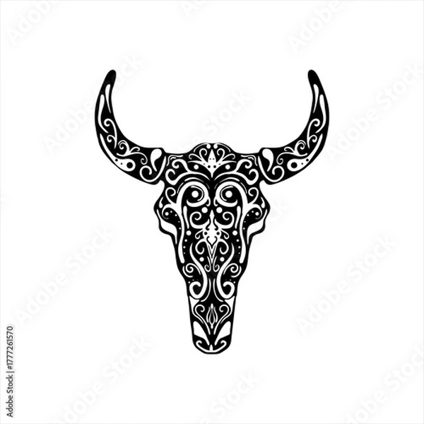 Fototapeta bison buffalo cow skull head vector illustration hand drawn abstract