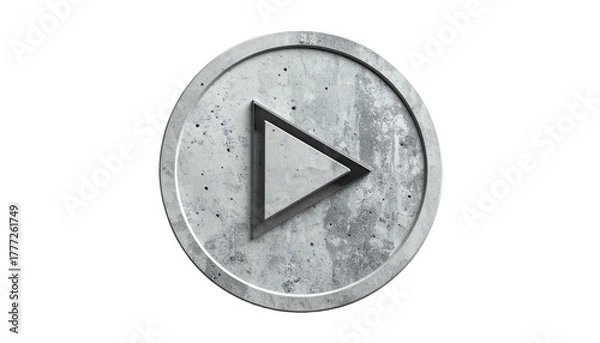 Fototapeta Play button, stone texture, circle frame, grey scale on black