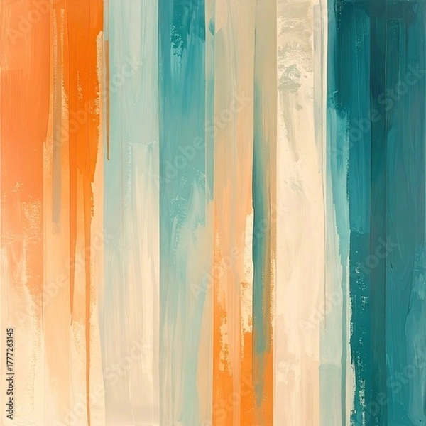 Fototapeta Vertical paint strokes in orange, teal, and cream hues