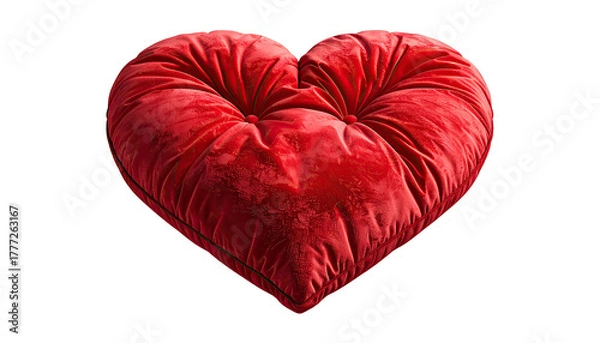 Fototapeta Plush, red heart-shaped cushion with detailed dimpled texture