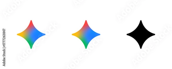 Fototapeta Artificial intelligence gemini star web logotype icon set, colourful variation of gemini logo. Prompt generate ai application icon collection vector illustration