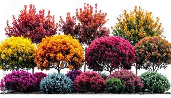 Fototapeta Colorful, vibrant shrubs and trees display autumnal foliage