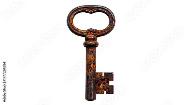 Fototapeta Rusty antique skeleton key isolated on black background