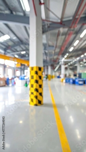 Fototapeta Blurred factory interior with yellow column