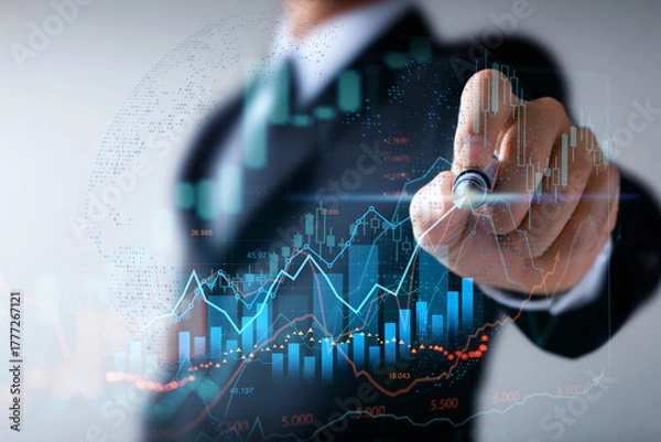 Fototapeta Financial Analysis: Businessman Analyzing Stock Market Data, Business Background