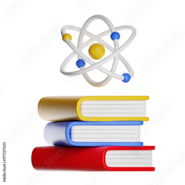 Fototapeta Books supporting atom model symbolizing science education